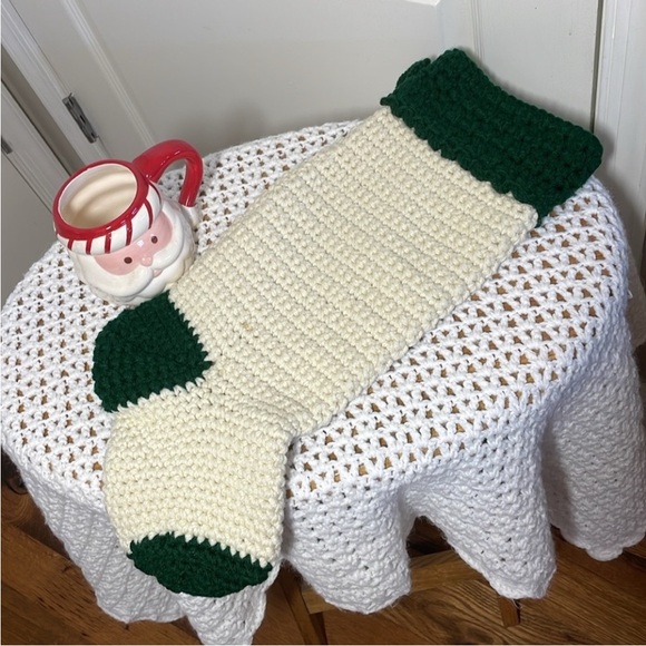 Handmade Crochet Christmas Stocking Cream Green Chunky Knit 2 Skein Christmas - Picture 7 of 17